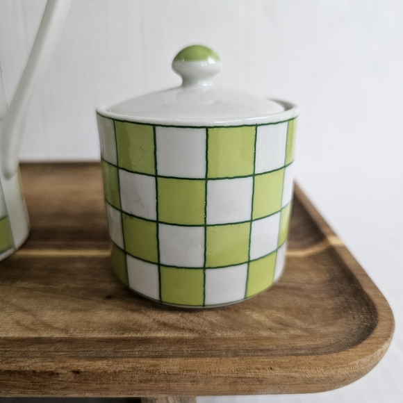 Taste Setter By Amm Green With Envy Teapot Set 3 Piece Green White Check - Picture 9 of 16